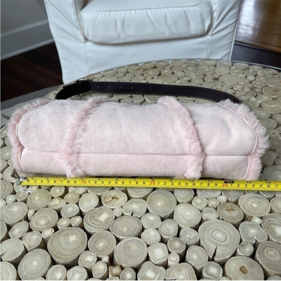 UGG Pink Suede Shoulder Purse Shearling Lined Leather Handbag Bag - Picture 11 of 14